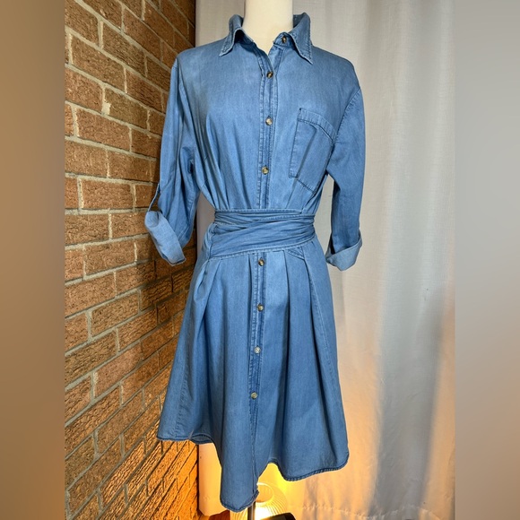 Speed Control Chambray denim shirt dress with waist tie- XL - Picture 13 of 16
